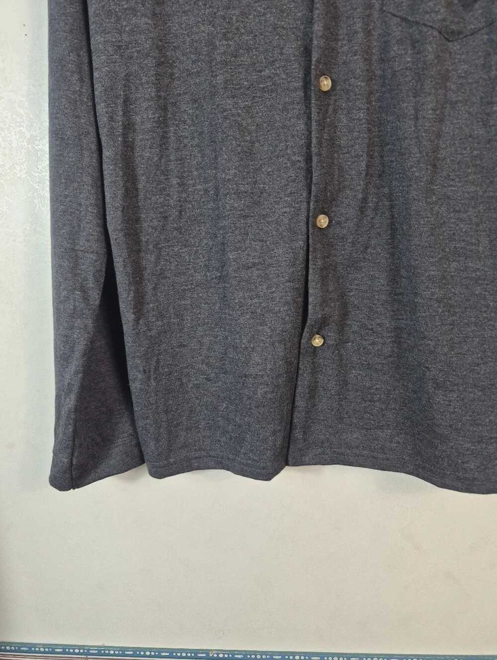 Frye Men's Notched Button Down Sleepwear Shirt Heathered Black Size Small